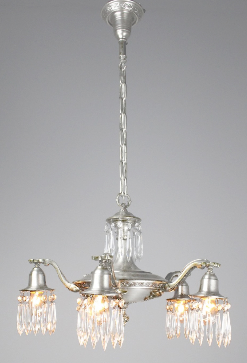 Edwardian 5 Light Crystal Swag Chandelier. Modernism